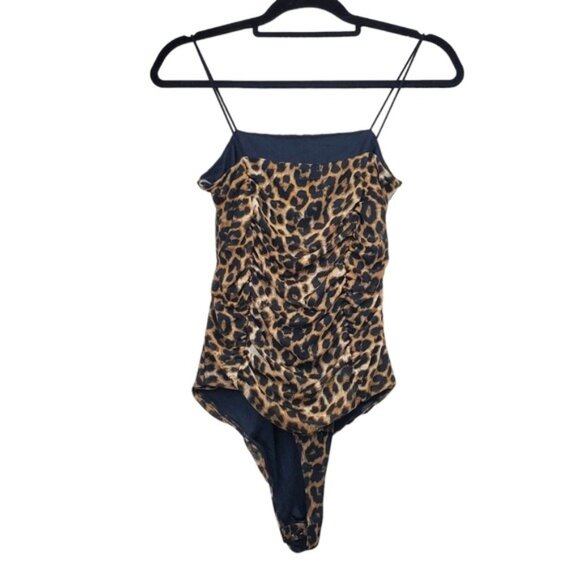 Popular 21 Womens Sleeveless Ruched Mesh Leopard Animal Print Bodysuit Size L - Picture 5 of 6